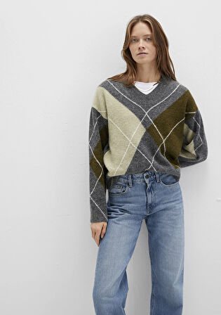 Baklava Desenli Gri Kazak 1710826-87829