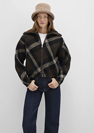 Baklava Desenli Kahverengi Hırka 1710794-87537