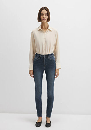 Serenay Gold Premium Gölgeli Koyu Mavi Jean Pantolon 100980-90530