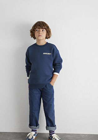 Minecraft Baskılı Lacivert Sweatshirt 6S10164-70720