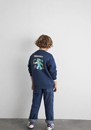 Minecraft Baskılı Lacivert Sweatshirt 6S10164-70720