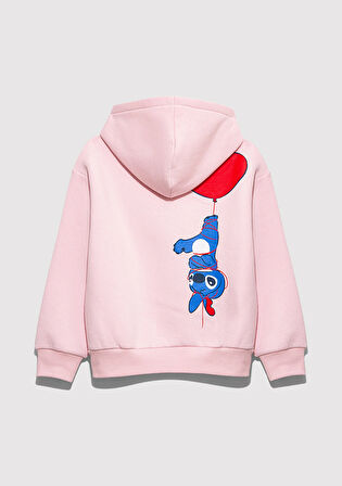 Stitch Baskılı Kapüşonlu Pembe Sweatshirt 7S10165-71007
