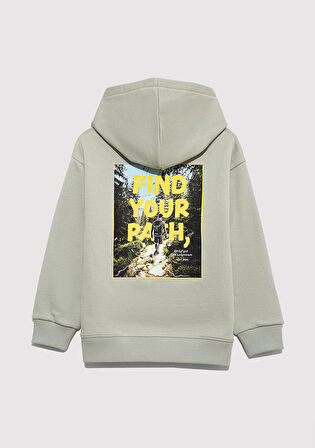 Kapüşonlu Baskılı Yeşil Sweatshirt 6S10149-70155