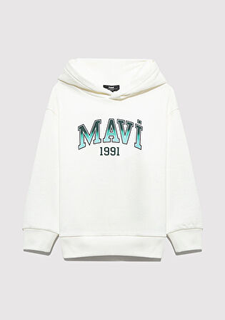 Mavi Logo Kapüşonlu Ekru Sweatshirt 6S10167-70057