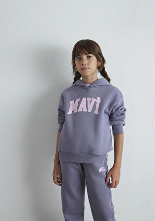 Mavi Logo Baskılı Kapüşonlu Mor Sweatshirt 7610035-88095