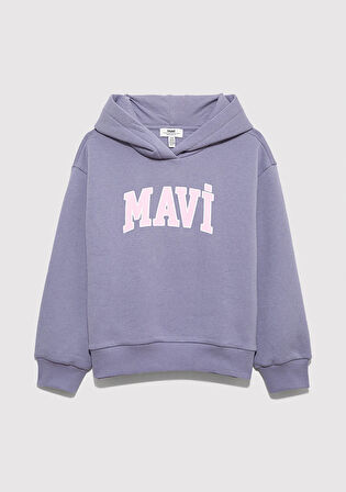 Mavi Logo Baskılı Kapüşonlu Mor Sweatshirt 7610035-88095