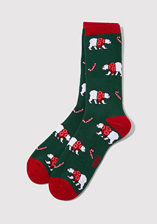 Yılbaşı Temalı Yeşil Bot Çorabı 0912117-71871