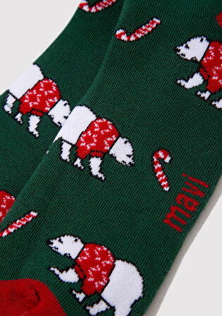 Yılbaşı Temalı Yeşil Bot Çorabı 0912117-71871