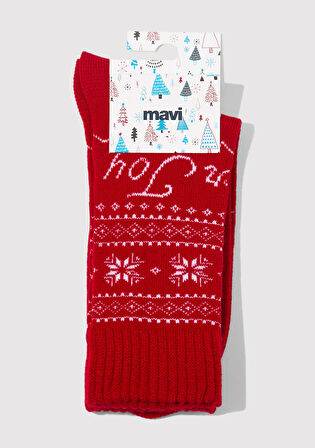 Yılbaşı Temalı Kırmızı Bot Çorabı 0912131-32421