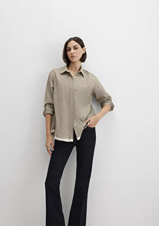 Çizgili Haki Gömlek 1211372-91369