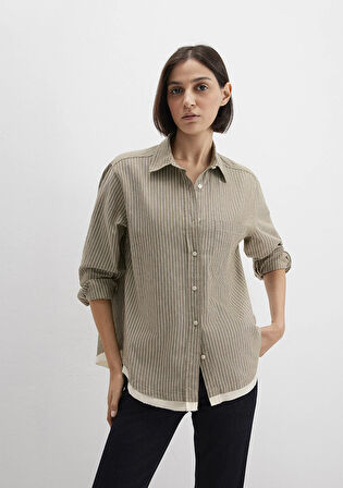 Çizgili Haki Gömlek 1211372-91369