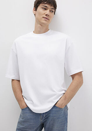 Bisiklet Yaka Beyaz Basic Tişört 0613113-620