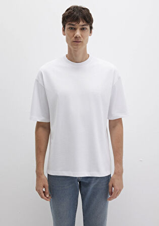 Bisiklet Yaka Beyaz Basic Tişört 0613113-620