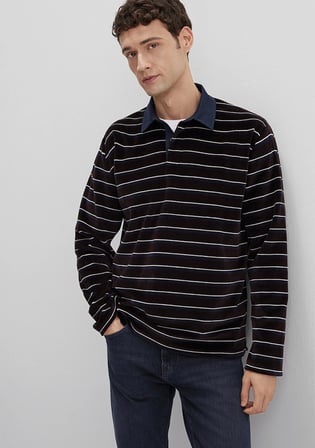 Polo Yaka Çizgili Kadife Sweatshirt 0S10470-89103