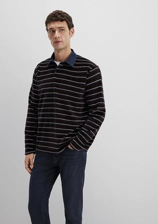 Polo Yaka Çizgili Kadife Sweatshirt 0S10470-89103