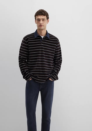 Polo Yaka Çizgili Kadife Sweatshirt 0S10470-89103