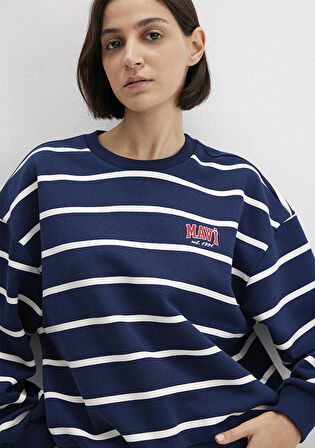 Çizgili Lacivert Sweatshirt 1S10456-84634