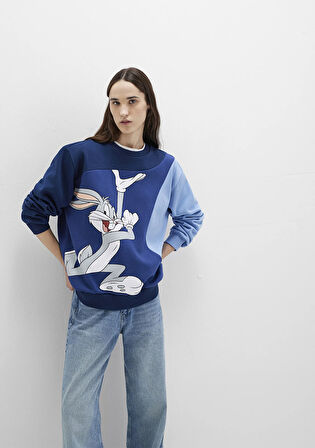 Bugs Bunny Baskılı Lacivert Sweatshirt 1S10471-89353