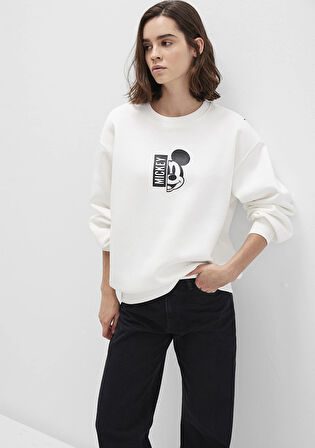 Mickey Mouse Sırt Baskılı Ekru Sweatshirt 1S10467-70057