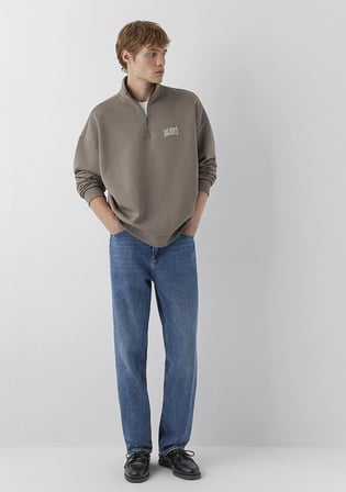 Mavi Logo Baskılı Yarı Fermuarlı Kahverengi Sweatshirt 0S10208-87875