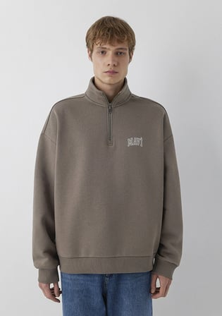 Mavi Logo Baskılı Yarı Fermuarlı Kahverengi Sweatshirt 0S10208-87875