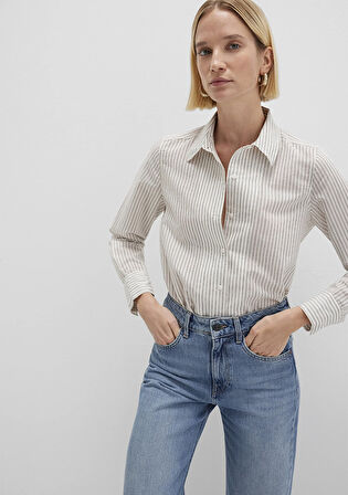 Çizgili Ekru Gömlek 1211353-91345
