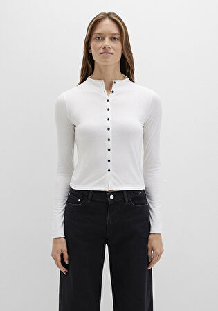 Düğme Detaylı Ekru Tişört 1613695-70057