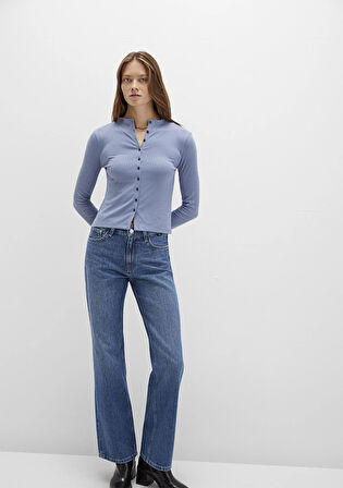 Düğme Detaylı Mavi Tişört 1613695-86802