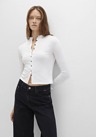 Düğme Detaylı Ekru Tişört 1613695-70057