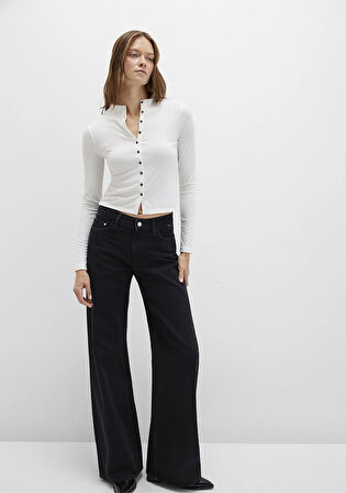 Düğme Detaylı Ekru Tişört 1613695-70057