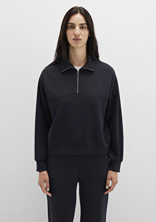 Yarı Fermuarlı Tencel TM Siyah Sweatshirt 1S10488-900