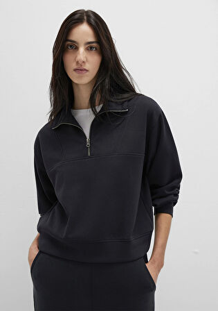 Yarı Fermuarlı Tencel TM Siyah Sweatshirt 1S10488-900