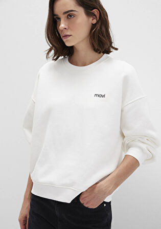 Mavi Logo Baskılı Ekru Sweatshirt 1S10490-70057