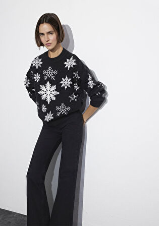 Yılbaşı Temalı Siyah Kazak 1710861-900