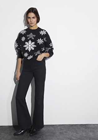 Yılbaşı Temalı Siyah Kazak 1710861-900