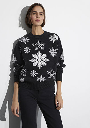 Yılbaşı Temalı Siyah Kazak 1710861-900