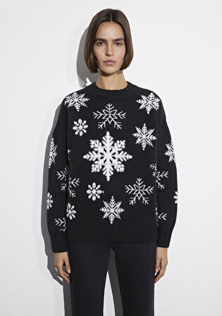 Yılbaşı Temalı Siyah Kazak 1710861-900