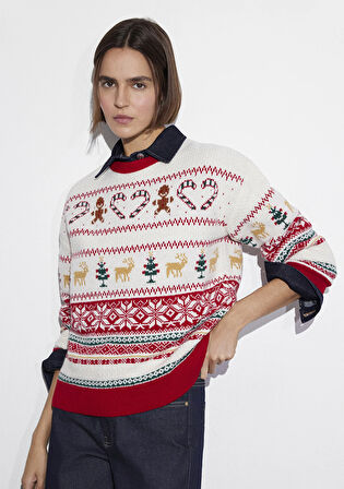 Yılbaşı Temalı Ekru Kazak 1710863-70057