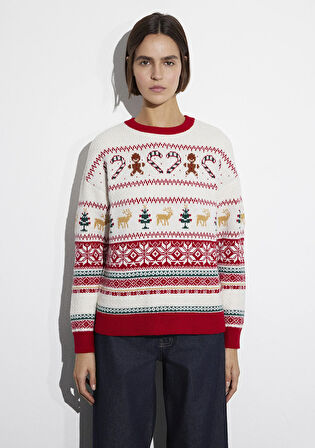 Yılbaşı Temalı Ekru Kazak 1710863-70057