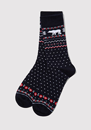 Yılbaşı Temalı Lacivert Soket Çorap 0912105-70490