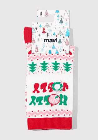 Yılbaşı Temalı Beyaz Soket Çorap 1913662-70053