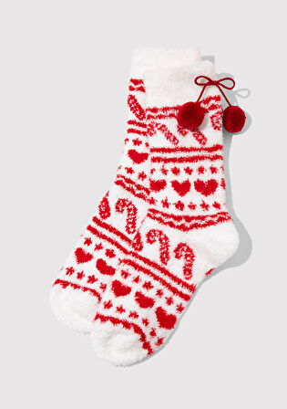 Yılbaşı Temalı Beyaz Bot Çorabı 1912937-620