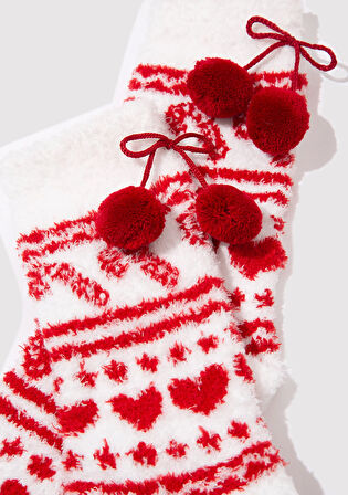 Yılbaşı Temalı Beyaz Bot Çorabı 1912937-620