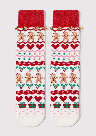 Yılbaşı Temalı Beyaz Bot Çorabı 1913701-34329