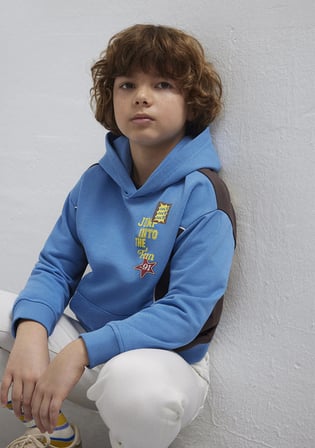 Baskılı Kapüşonlu Mavi Sweatshirt 6S10166-70724