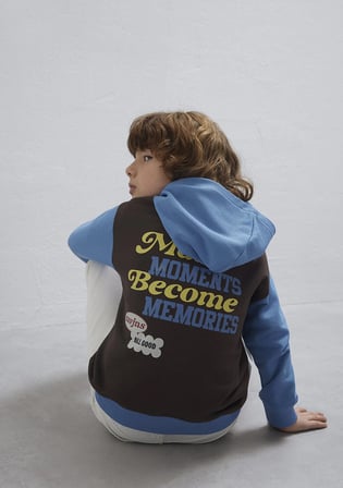 Baskılı Kapüşonlu Mavi Sweatshirt 6S10166-70724
