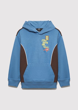 Baskılı Kapüşonlu Mavi Sweatshirt 6S10166-70724
