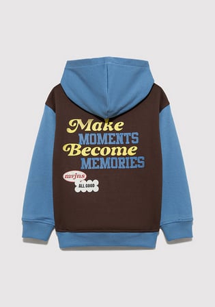 Baskılı Kapüşonlu Mavi Sweatshirt 6S10166-70724
