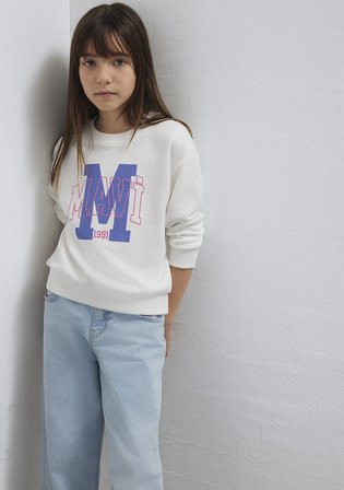 M Logo Baskılı Ekru Sweatshirt 7S10118-70057