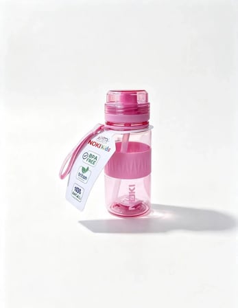 Noki Kids 400 Ml Okul Öncesi Ve İlkokul Tritan Pipetli Su Matarası Sızdırmaz Askılı Pembe